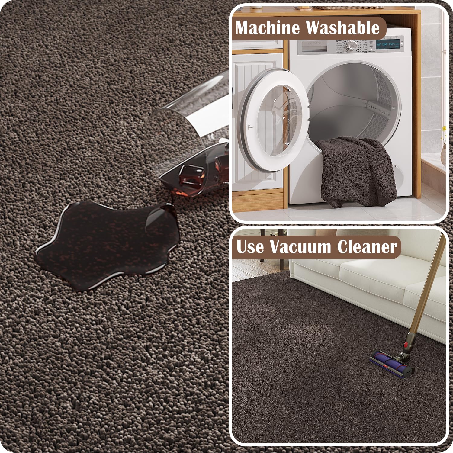 Jinchan Solid Plush Area Rug 5X7 Performance Shaggy Rug Washable Area Rug Indoor Soft Rug Modern Faux Wool Rug Cozy Non Slip Car