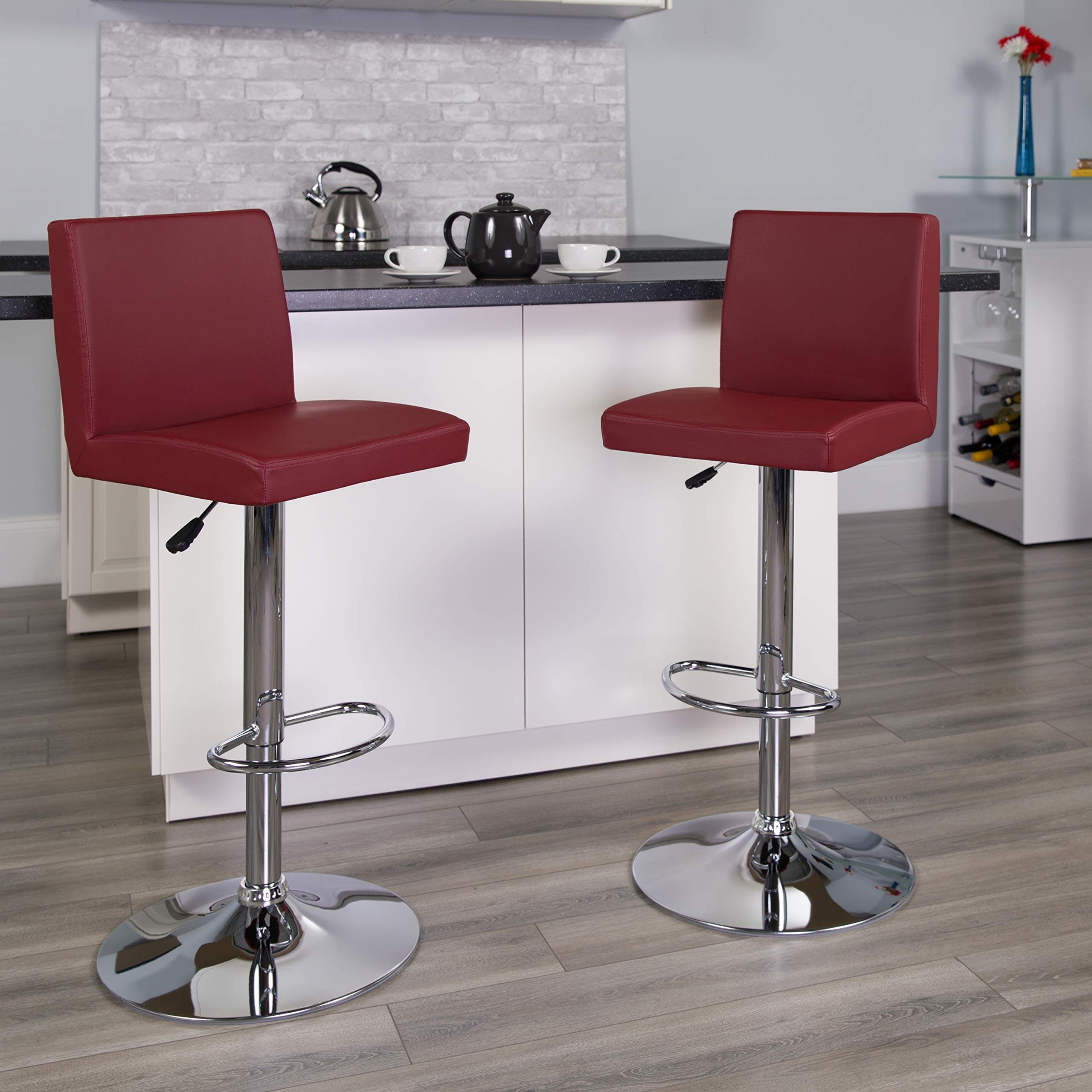 Flash Furniture Contemporary Vinyl Adjustable Height Barstool With Panel Back And Chrome Base, 1 Pack, Burgundy