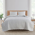 Market & Place Grey Striped Quilt Set King Size | Ultra Soft Lightweight Microfiber Bedspread | 3 Piece Reversible Coverlet Set