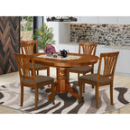 East West Furniture AVON5-SBR-C 5 Piece Dining Table Set for 4 Includes an Oval Kitchen Table with Butterfly Leaf and 4 Linen Fabric Kitchen Dining Chairs, 42x60 Inch, Saddle Brown