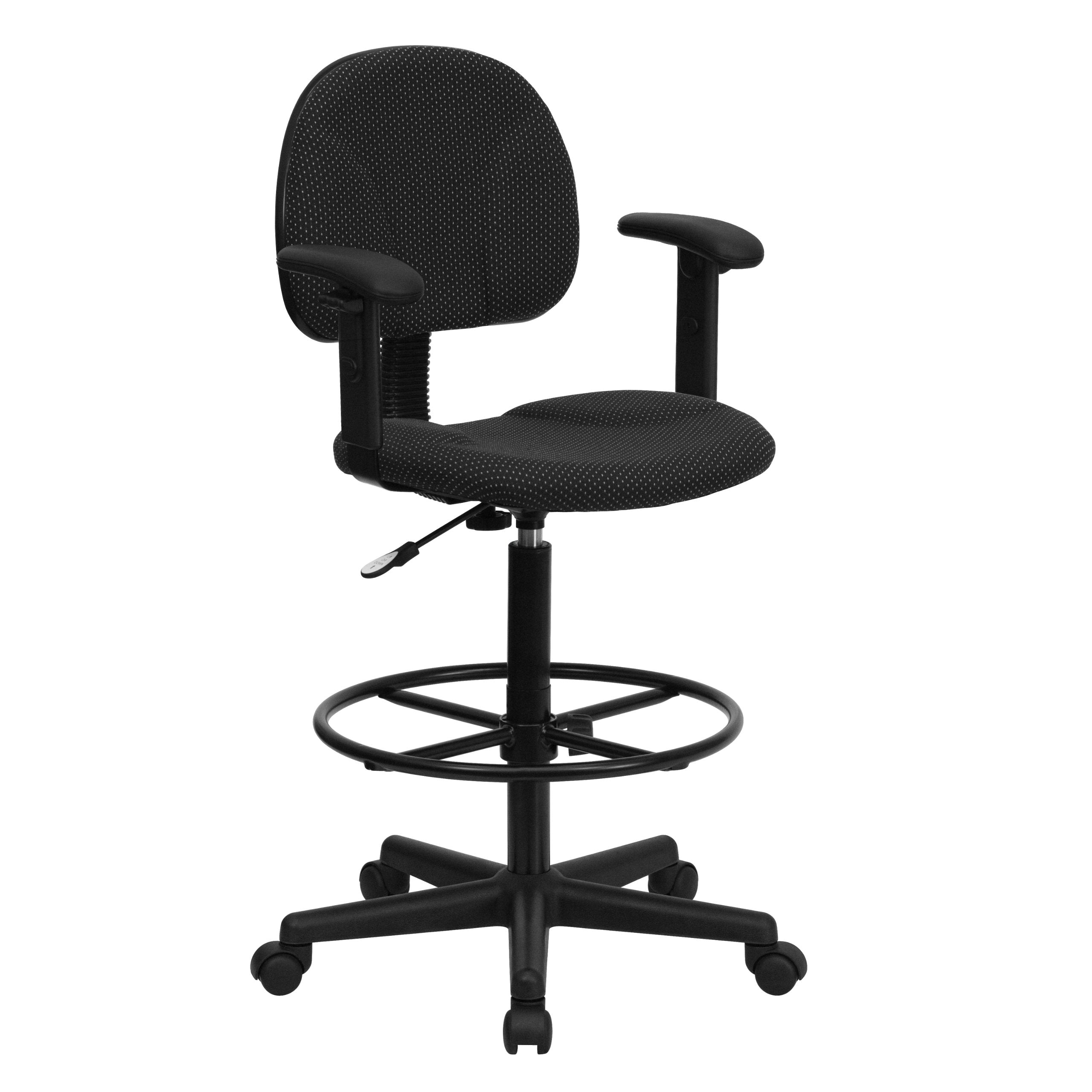 Flash Furniture Bruce Black Patterned Fabric Drafting Chair with Adjustable Arms (Cylinders: 22.5''-27''H or 26''-30.5''H)