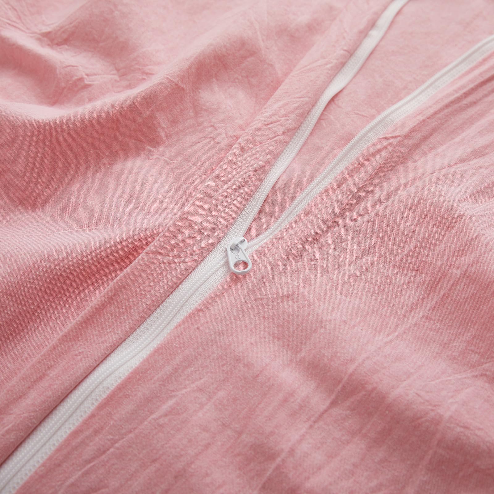 Lovque Pink Duvet Cover Full Size, 100% Washed Cotton Linen Like Bedding Set With Zipper Closure (No Comforter), 80X90 Inches