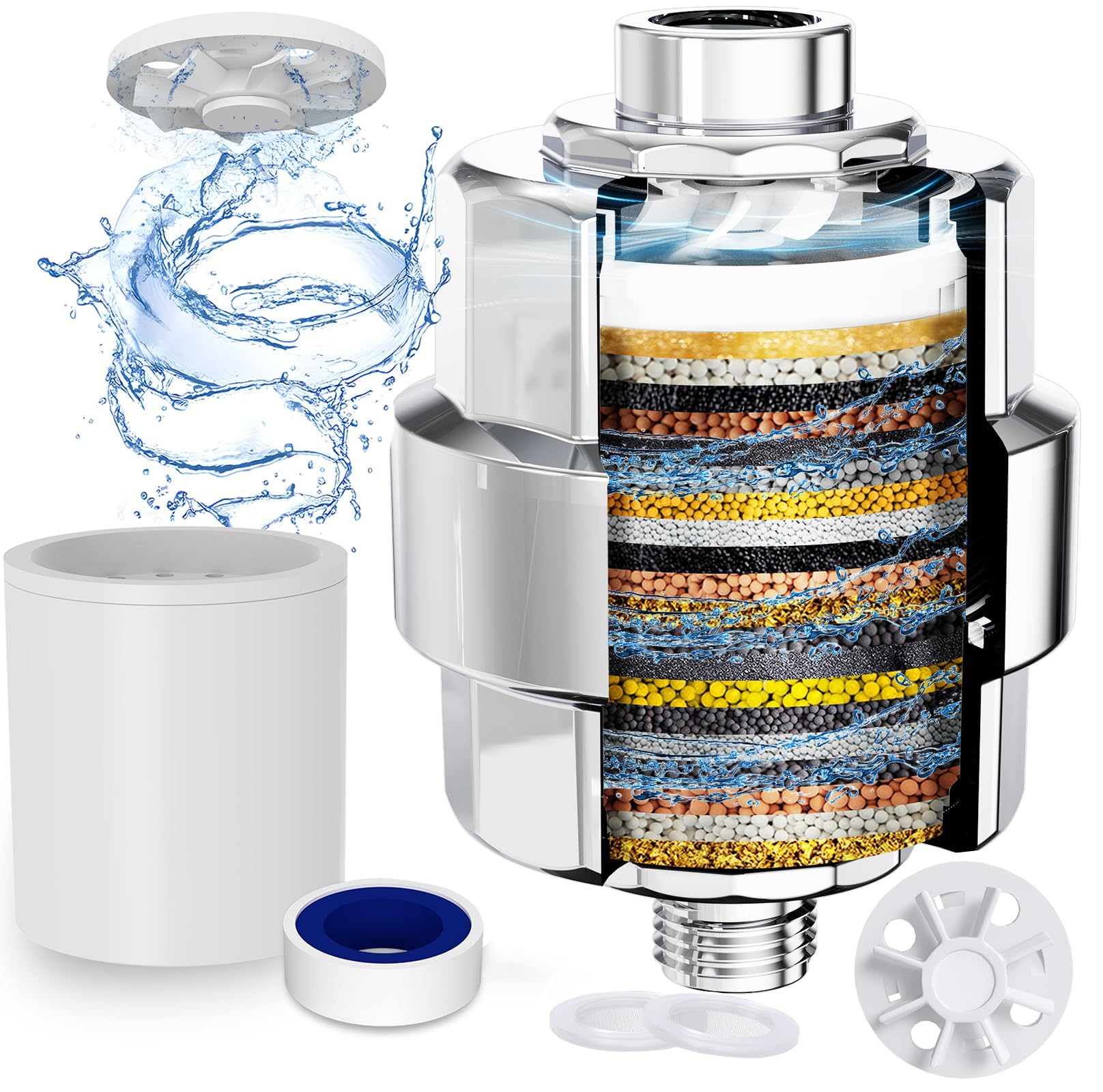 Shower Filter, EMBATHER 20 Stage Shower Head Filter for Hard Water Remove Chlorine/Fluoride/Heavy Metals,High Output Shower Soft