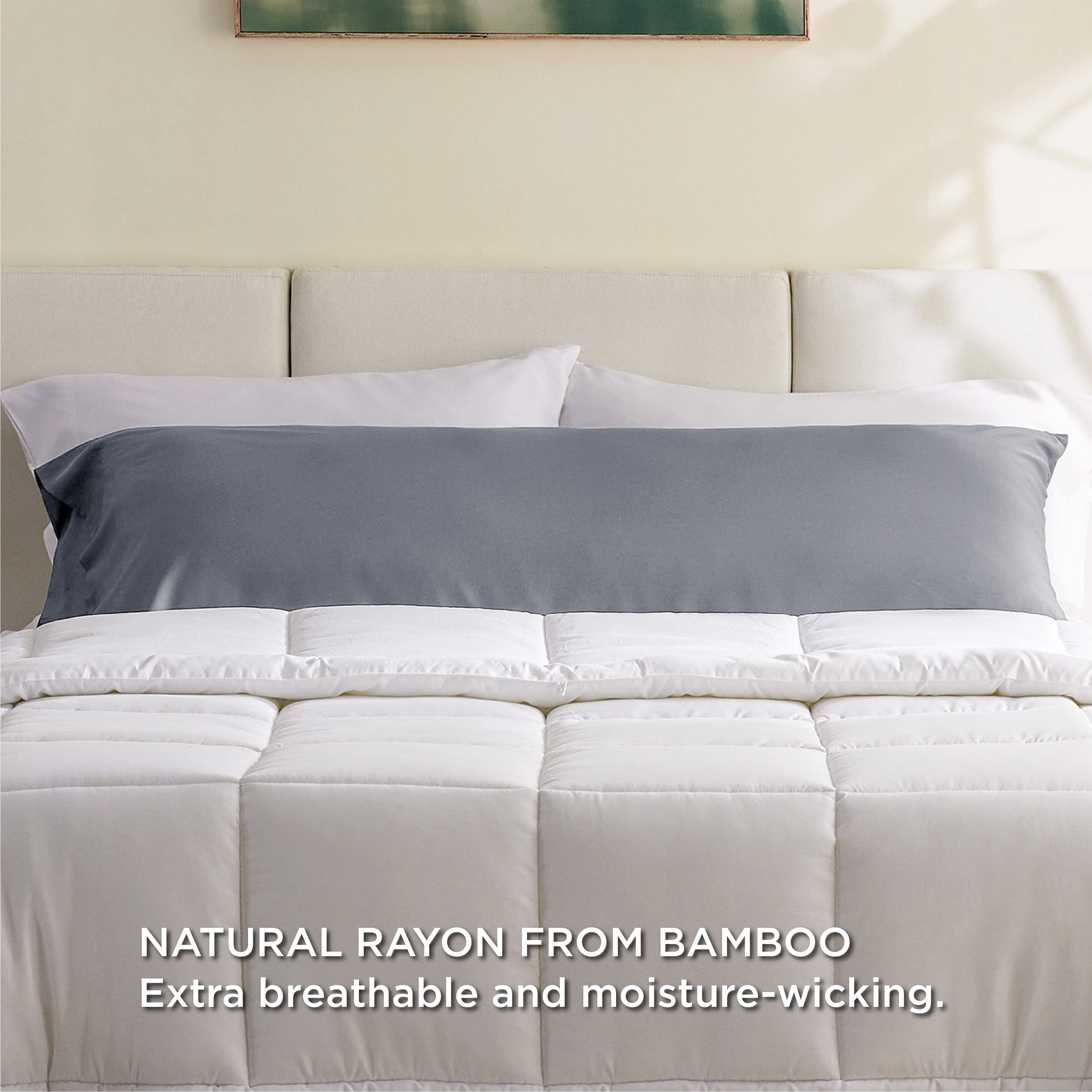 Bedsure Body Pillow Cover - Silver Grey Long Cooling Pillow Cases, 100% Rayon Derived From Bamboo, Soft & Breathable Body Pillowcase With Envelope Closure, Gifts For Women Or Men, 1 Pack, 20X54 Inches
