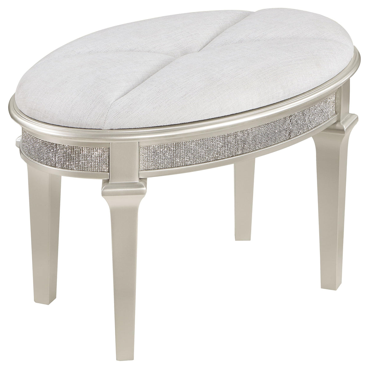 Coaster Home Furnishings Evangeline Oval Vanity Stool With Faux Diamond Trim Silver And Ivory