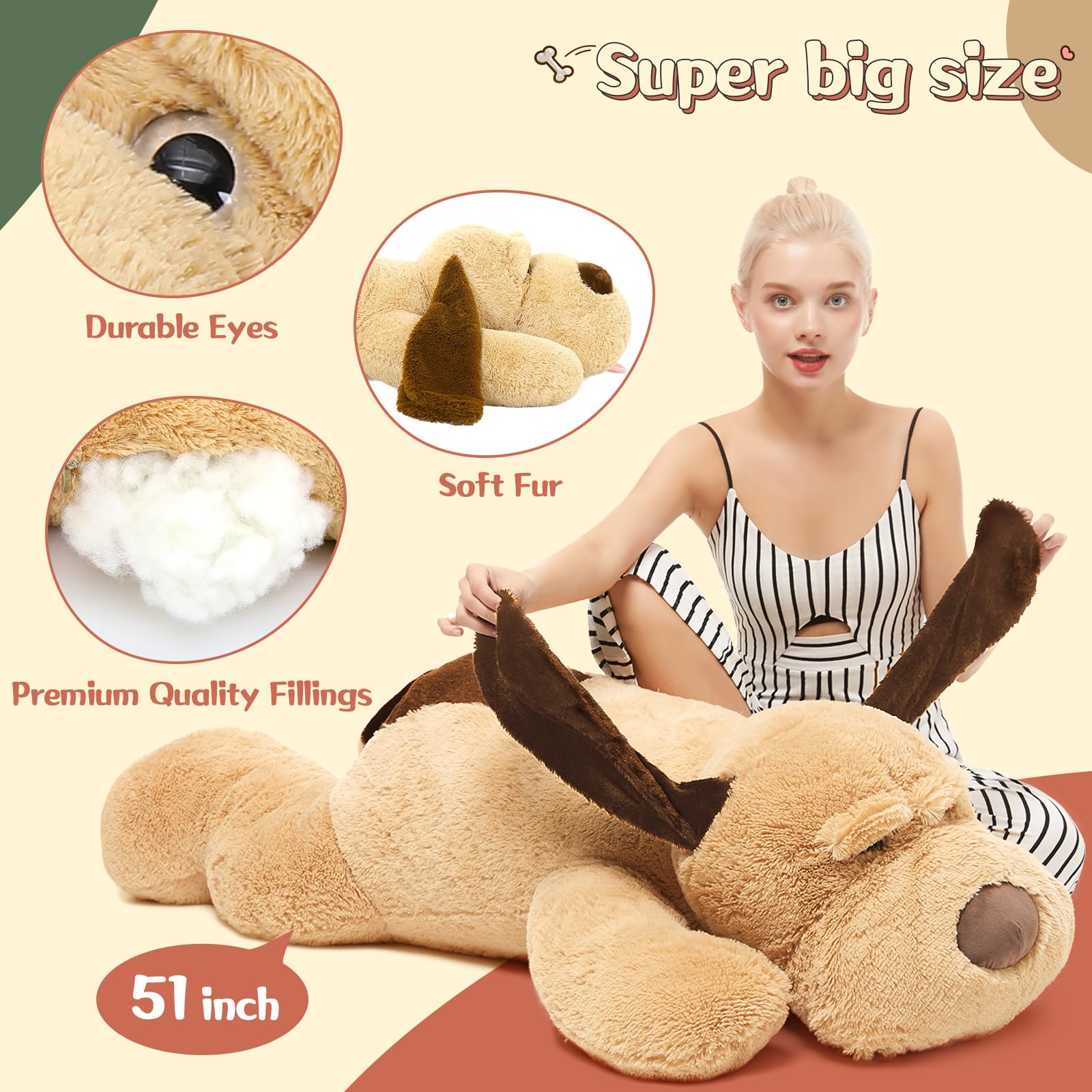 Morismos Giant Stuffed Dog Animal, Huge Stuffed Dog Plush,Soft Large Stuffed Dog Pillow For Kids,Girls, Boys, 51 Inch