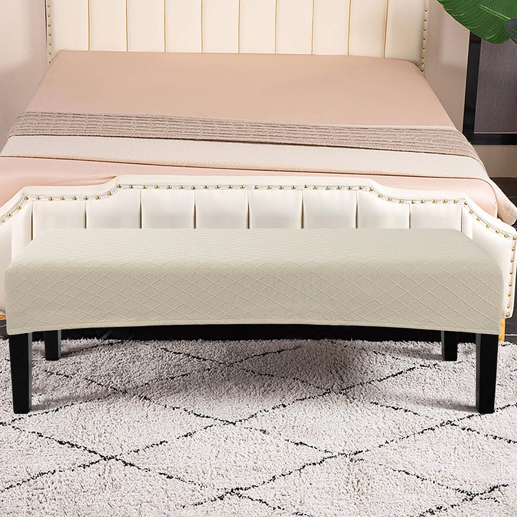 Searchi Waterproof Dining Bench Cover, Stretch Washable Bench Covers Slipcover, Rectangle Benches Seat Covers For Dining Room Living Room Kitchen(Beige)