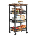 Hoctieon Rolling Storage Cart, 4-Tier Wide Panel Rolling Kitchen Storage Cart, Utility Cart with Handle & Wheels, Mobile Shelvin