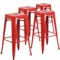 Flash Furniture Lily 4 Pack Commercial Grade 30 High Backless Red Metal Indoor-Outdoor Barstool with Square Seat