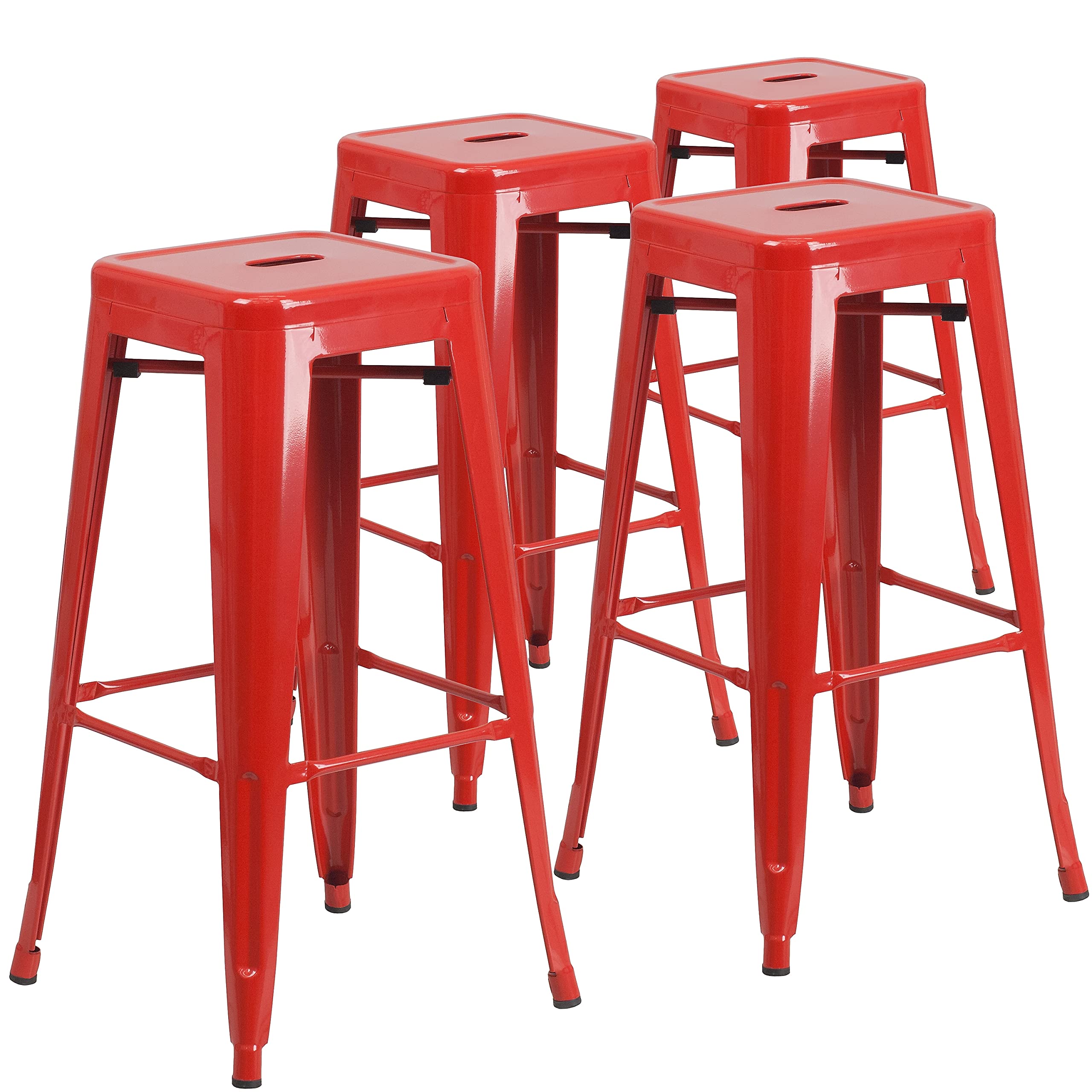 Flash Furniture Lily 4 Pack Commercial Grade 30 High Backless Red Metal Indoor-Outdoor Barstool with Square Seat