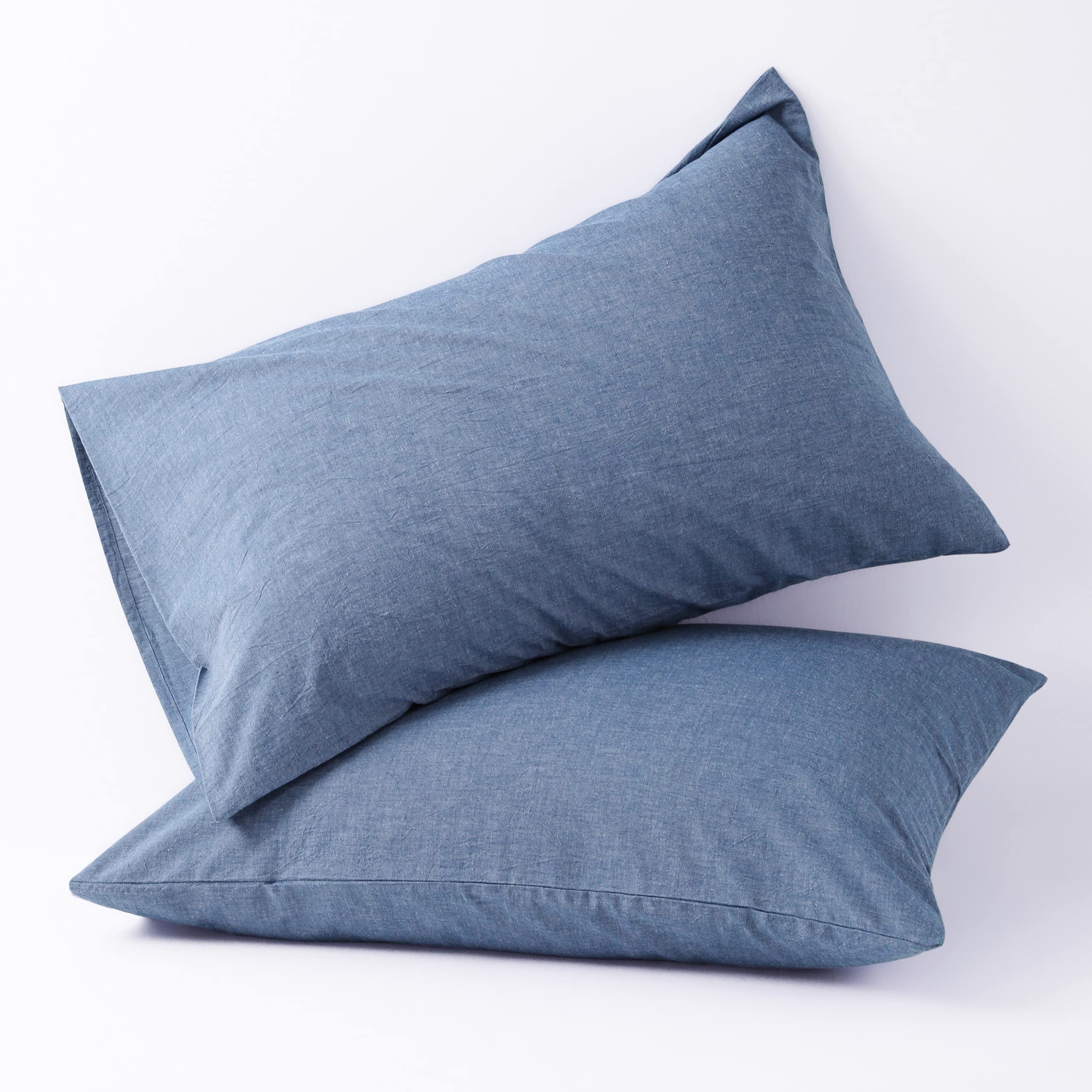 Ntbay Queen Size Stone Washed Cotton Pillowcases, 2-Pack Vintage Style Breathable Pillow Cases, 20X30 Inches, Denim Blue