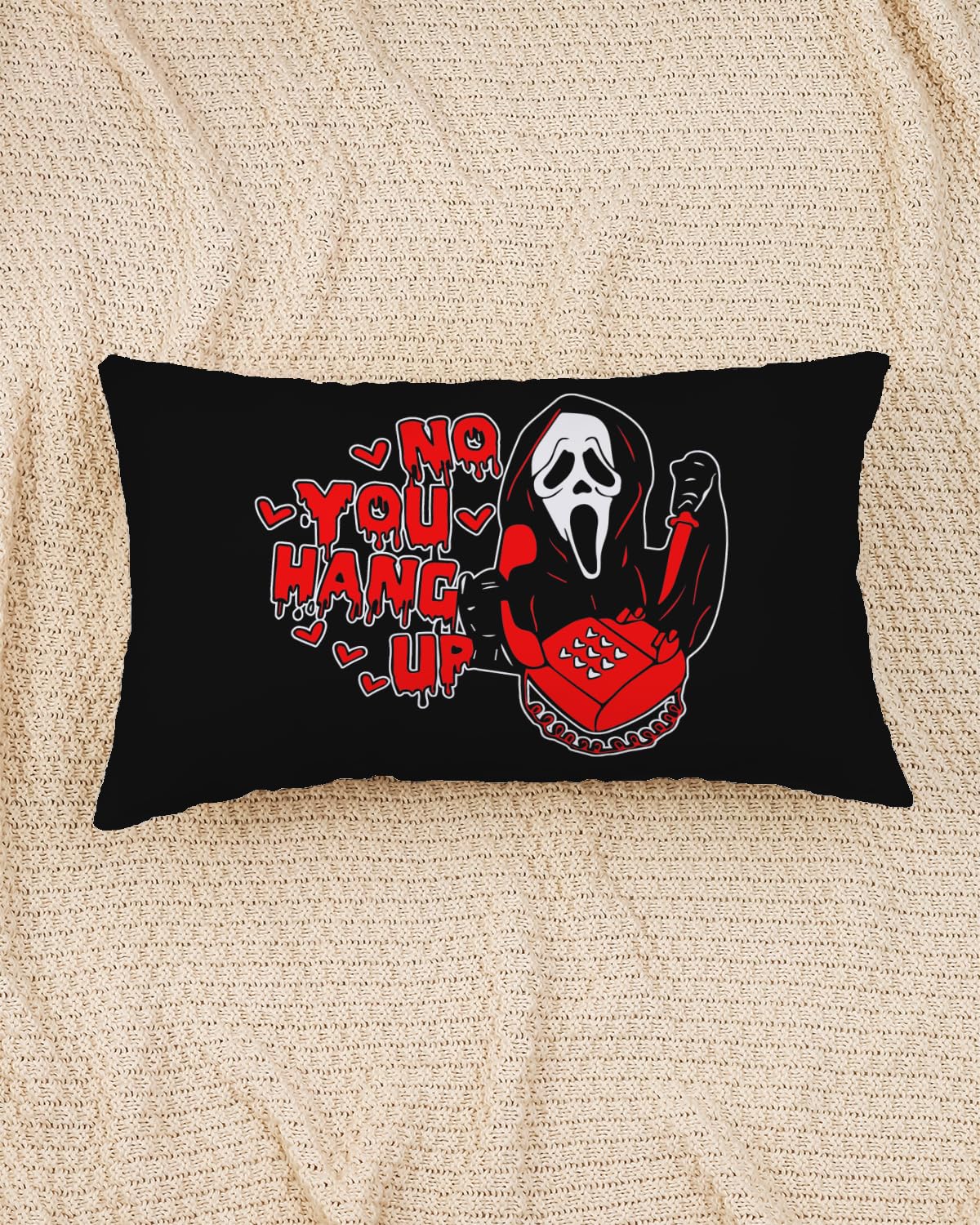 12X20 Inch Black Throw Pillow Cover - 'No You Hang Up' Funny Horror Ghost Design, Romantic Halloween Valentine'S Day Decor, Soft
