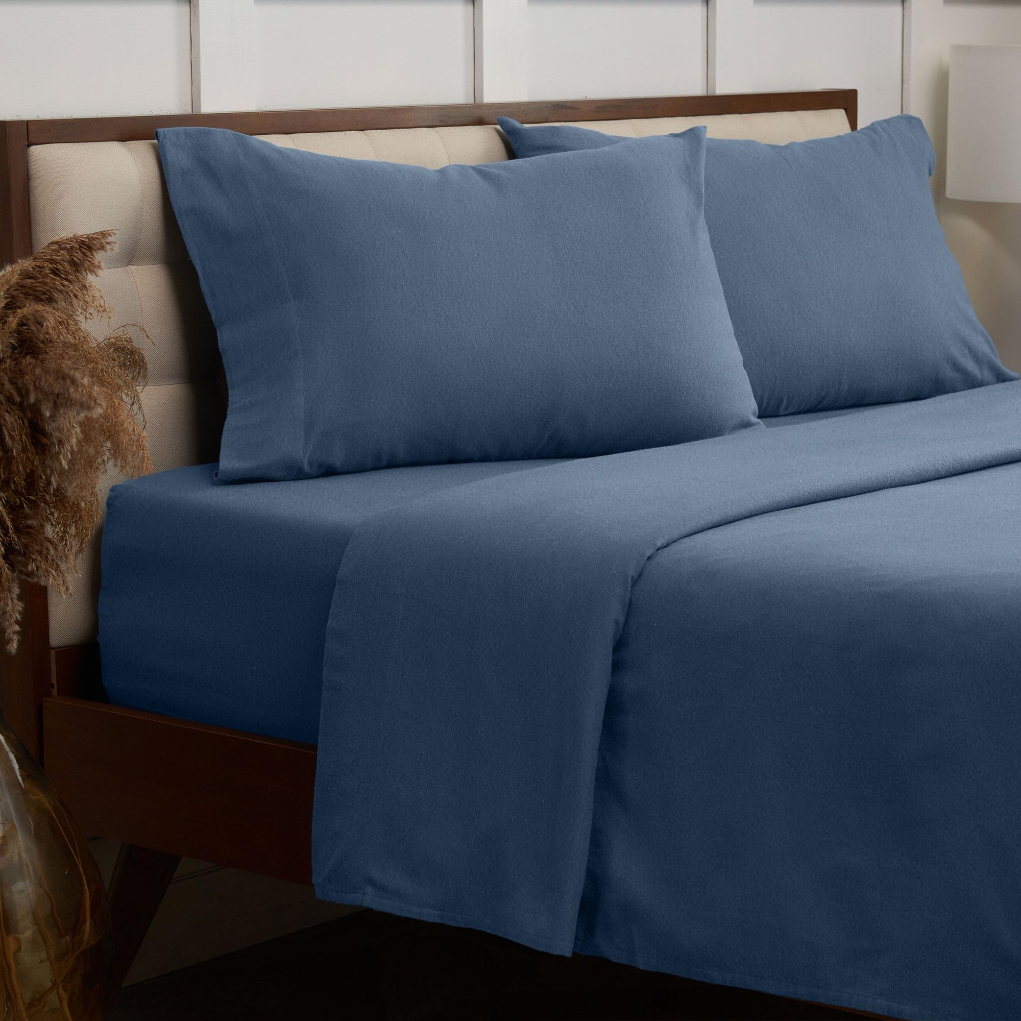 Mellanni Cotton Flannel Sheet Set - Double Brushed for Added Softness & Comfort - Deep Pocket Fitted Sheet up to 16 - 4 Piece Se