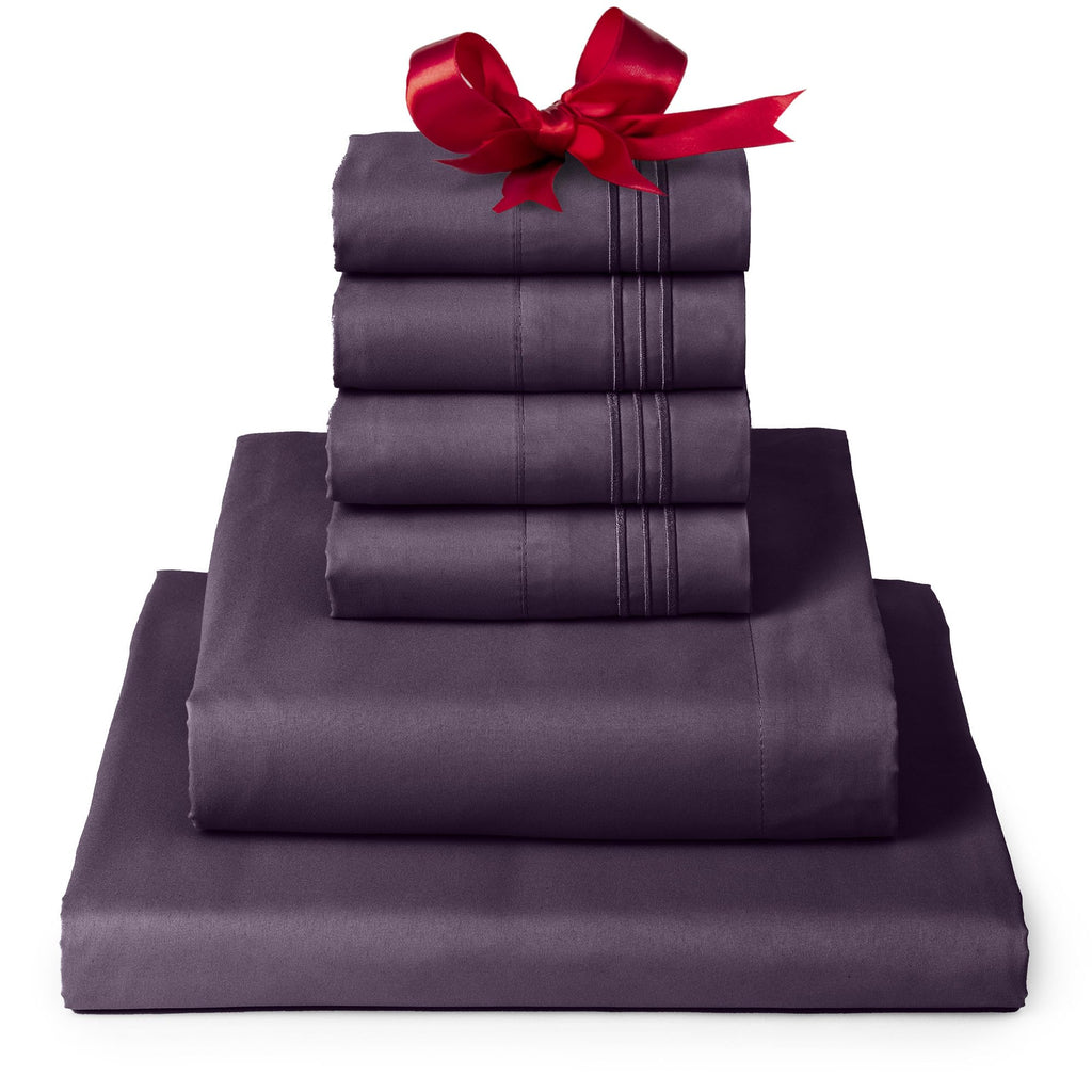 Mellanni Queen Sheet Set - 6-Piece Iconic Collection Bedding, (Including 4 Pillowcases), 16-Inch Deep Pocket, Easy Care, Extra Soft, Cooling Sheets, Brushed Microfiber - Purple