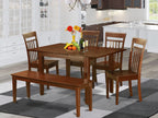 East West Furniture PSCA6C-MAH-W 6 Piece Dining Room Furniture Set Contains a Rectangle Kitchen Table with Butterfly Leaf and 4 Dining Chairs with a Bench, 32x60 Inch, Mahogany