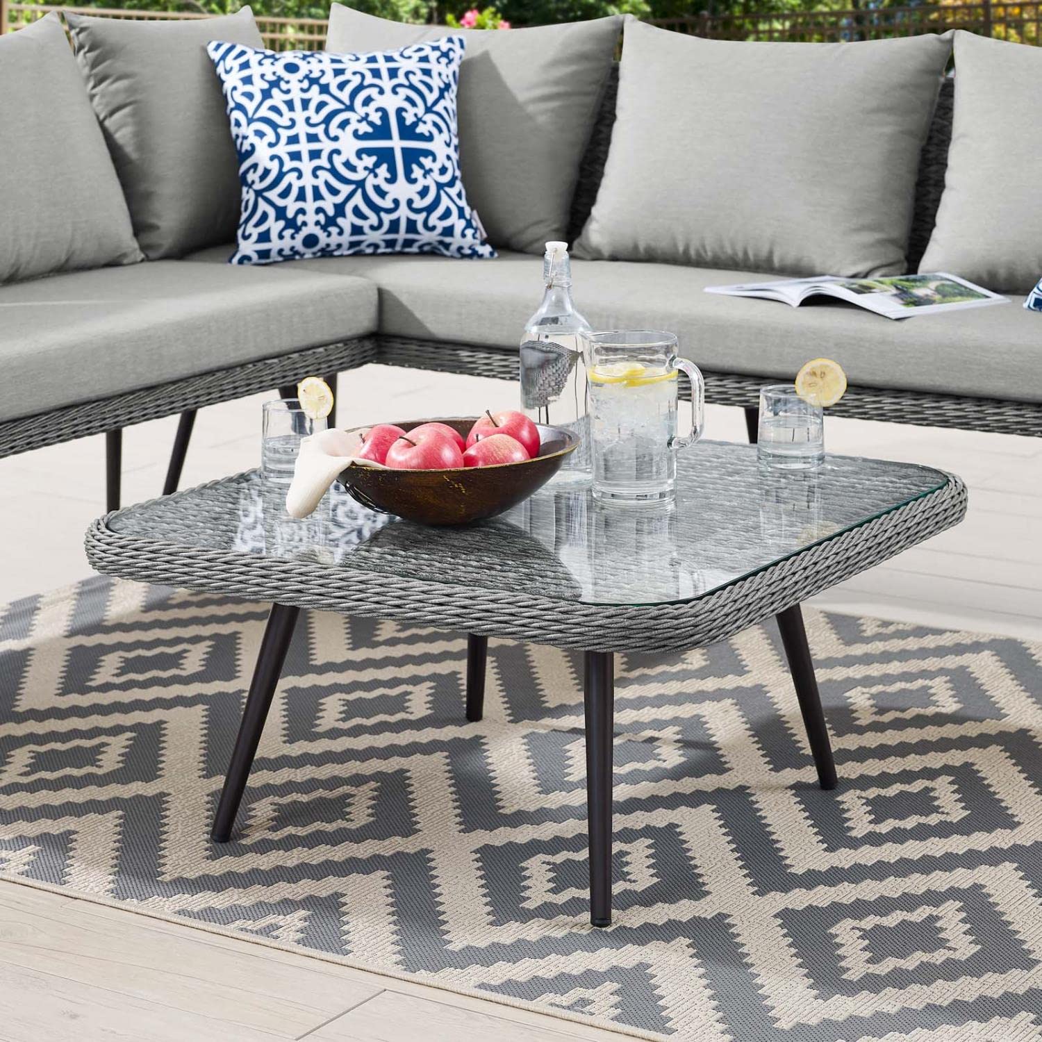 Modway Endeavor Outdoor Patio Wicker Rattan Square Coffee Table in Gray