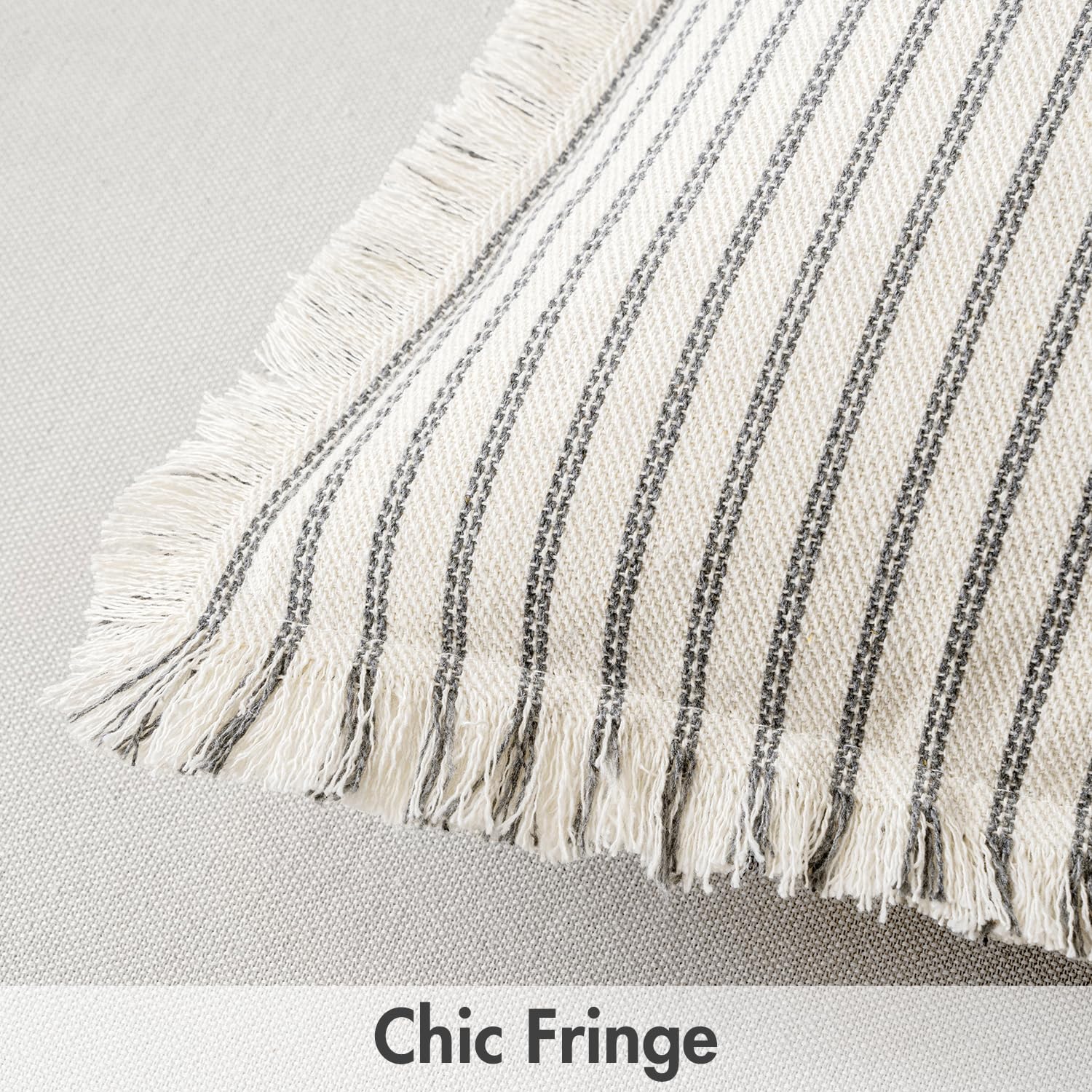 Miulee Pack Of 2 Gray Pillow Covers 26X26 Inch Striped Farmhouse Couch Throw Pillow Covers With Fringe Chic Linen Decorative Cushion Covers For Sofa Living Room Bed Home Decor