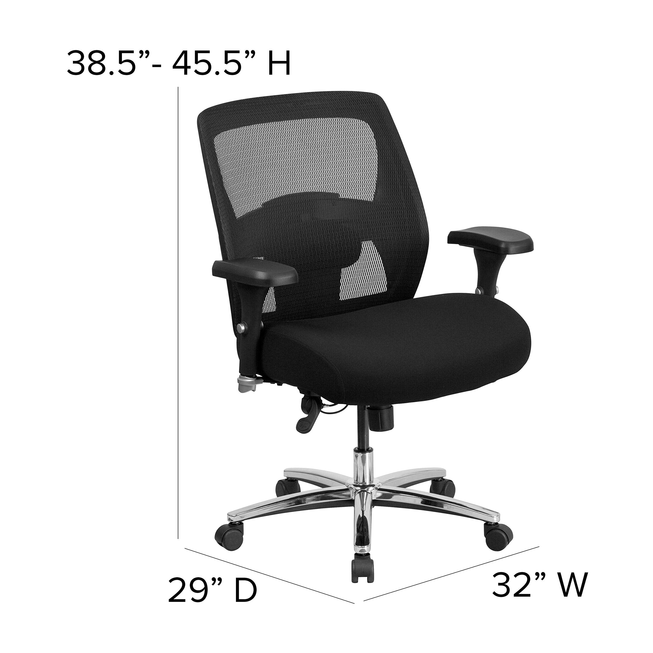 Flash Furniture Hercules Series Big & Tall Swivel Office and Gaming Chair, Ergonomic Mesh Office Chair with Padded Seat and Ratchet Back, Black