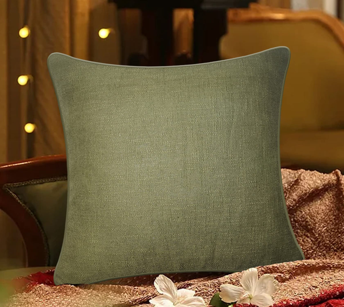 Sajavat Home Cotton Printed Cushion Cover 18X18 Inches Iris Purple (Pack Of 1) (Juniper Green)