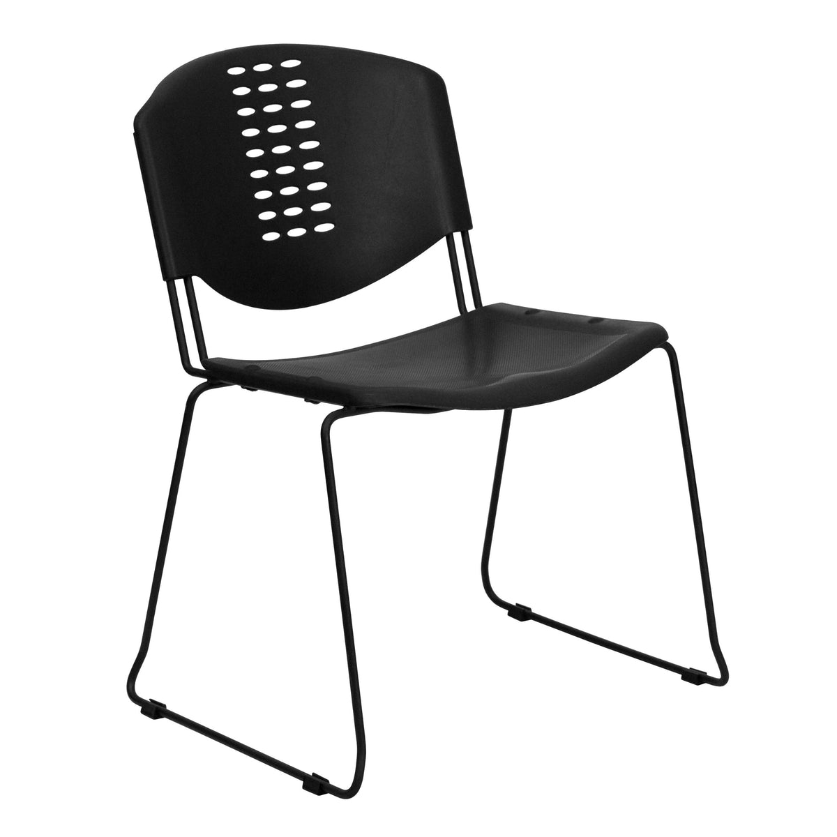 Flash Furniture HERCULES Series 400 lb. Capacity Black Plastic Stack Chair with Black Frame