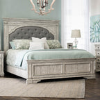 Steve Silver Highland Park Rustic Ivory Wood Upholstered Panel Queen Bed