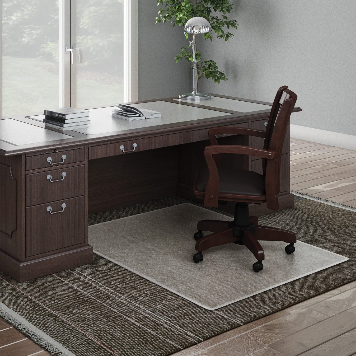 Deflect-O 45 By 53-Inch Execumat Studded Beveled Chair Mat For High Pile Carpet, Clear