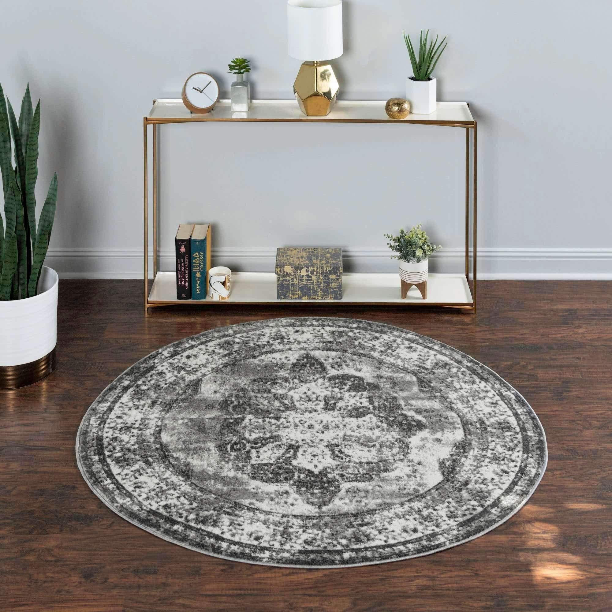 Unique Loom Sofia Collection Area Rug - Salle Garnier (7 1 Round, Gray/ Ivory)