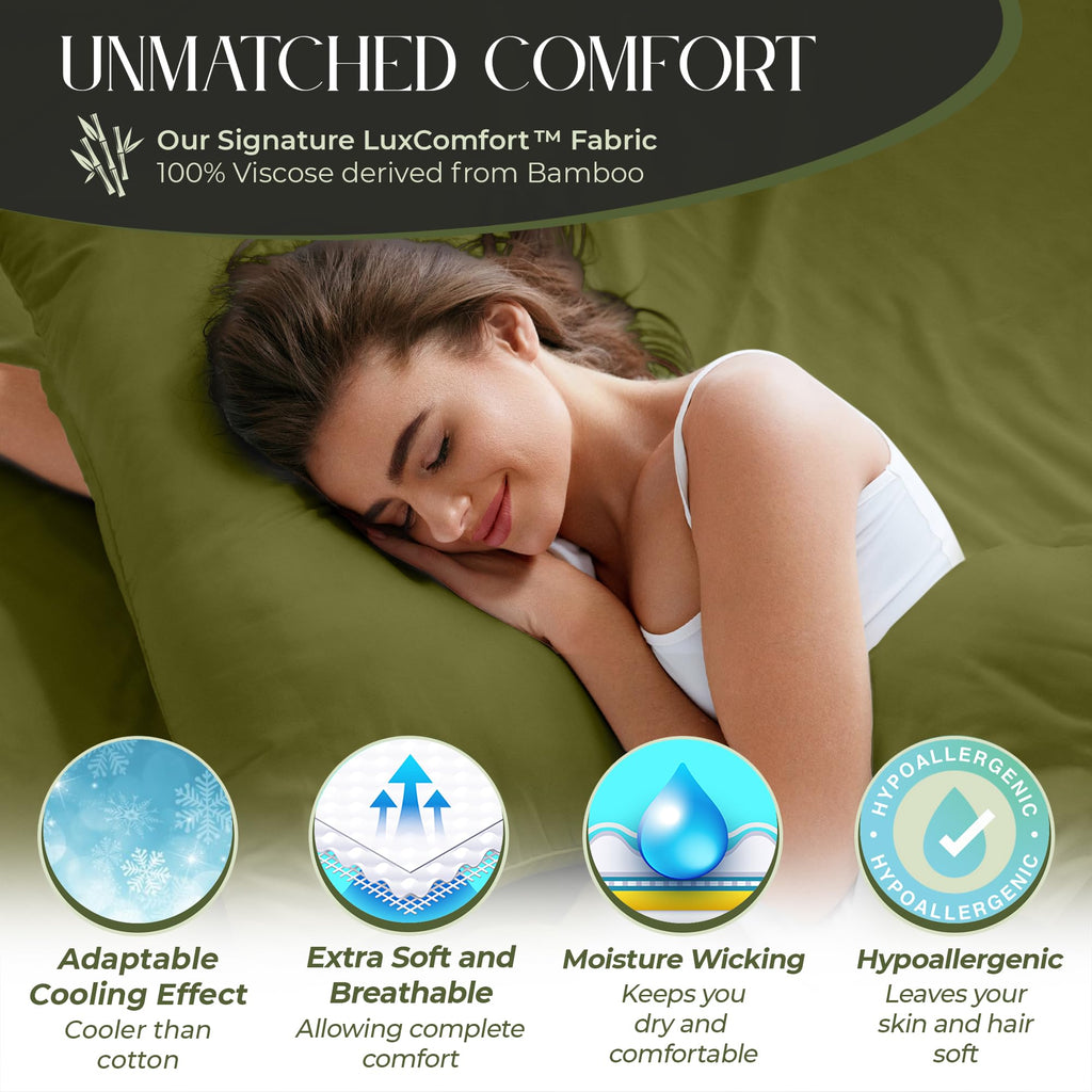 DECOLURE Viscose from Bamboo Sheets Twin Size 3pcs Light Olive Ultra Soft Cooling 17" Deep Pocket