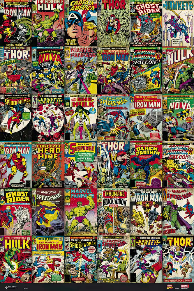 POSTER STOP ONLINE Marvel Comics - Poster/Print (36 Classic Marvel Comics Covers Collage) (Size 24 x 36)