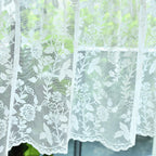 FINECITY Lace Valances for Windows Over Sink, Rustic Leaf Floral Scalloped Bottom Sheer Kitchen Valance Curtain 18 Inch Length, 