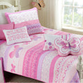 Cozy Line Home Fashions Cute Pink Butterfly Stripe Hearts 100% Cotton Soft Bedding Quilt Set, Coverlet, Bedspread (Twin - 2 Piec