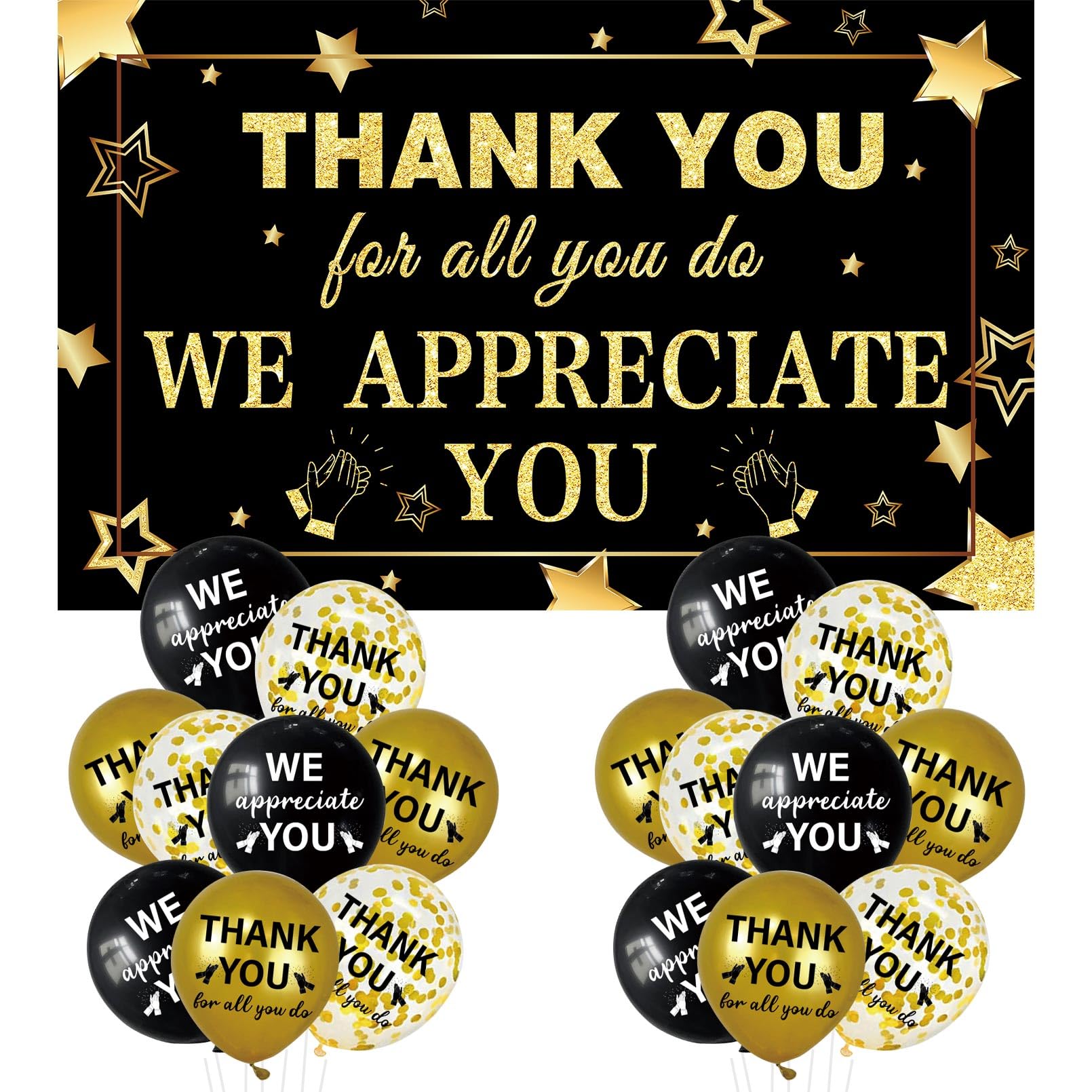 We Appreciate You Decorations Black Silver Appreciate You Banner With 18Pcs Balloons Thank You Backdrop For Teacher Employee Sta