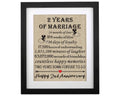 Framed 2nd Anniversary Burlap Print Gifts for 2nd Wedding Anniversary Keepsake Gift for Husband Wife Cotton Anniversary 2 Years 