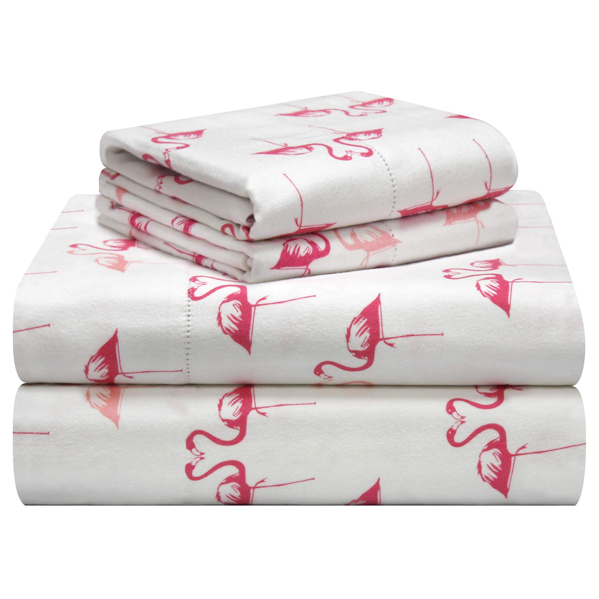 Pointehaven 180 Gsm Velvet Feel Luxury 100% Cotton Printed Flannel Sheet Set, Twin, Flamingos - Warm & Cozy - Pre-Shrunk -Deep P