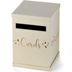 Rustic Card Box for Wedding Reception, Rose Gold & Linen Gift Card Holder, Mailbox with Slot for Envelopes, Graduation, Baby & B