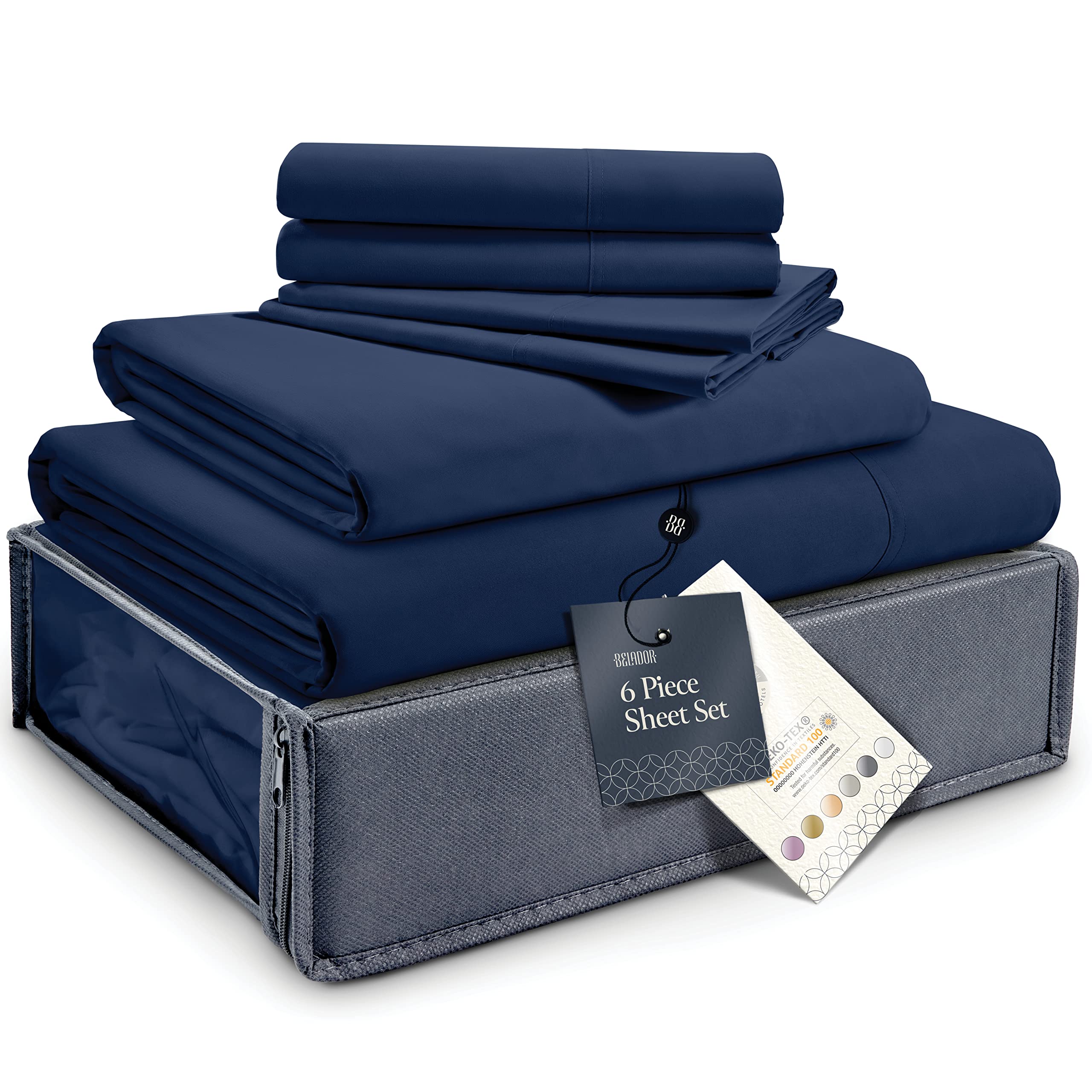 Belador Silky Soft Queen Sheet Set - Luxury 6 Piece Bed Sheets For Queen Size Bed, Secure-Fit Deep Pocket Sheets With Elastic, B