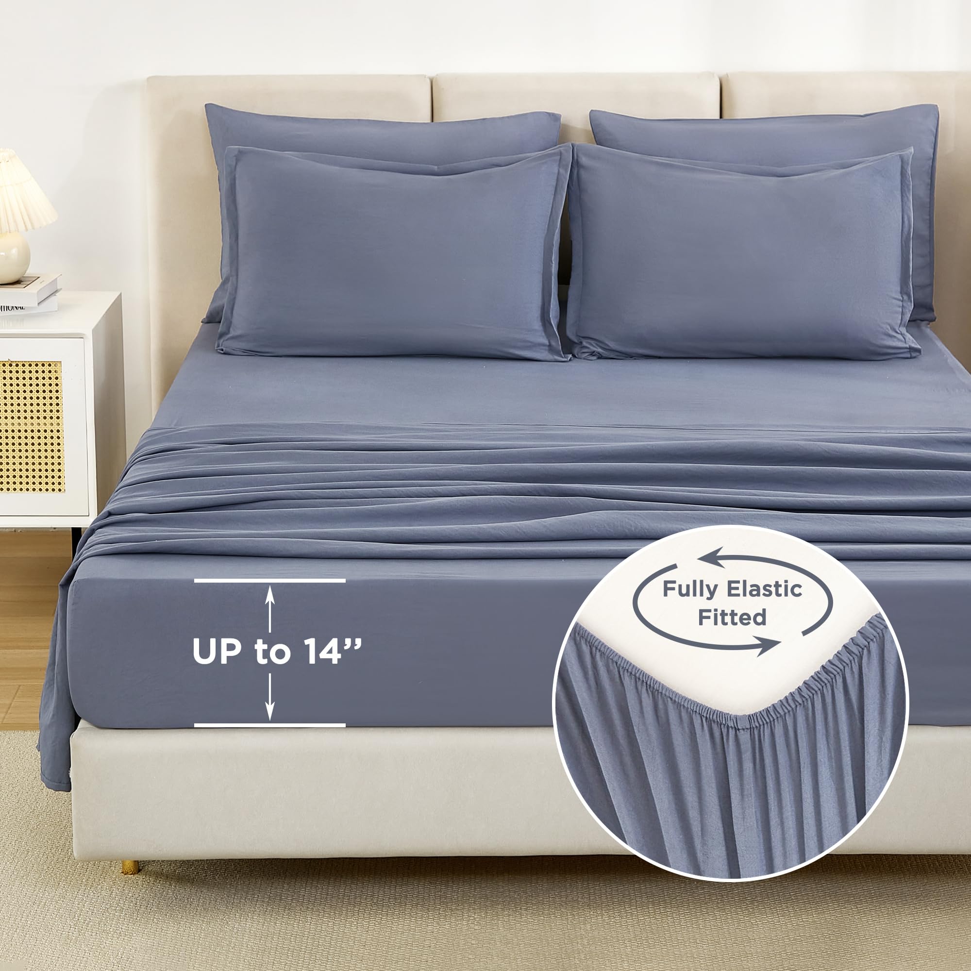 Litanika King Size Comforter Set Bluish Grey - 7 Pieces Bed In A Bag King Beddding Comforter Sets, Solid Lightweight Bed Set Wit