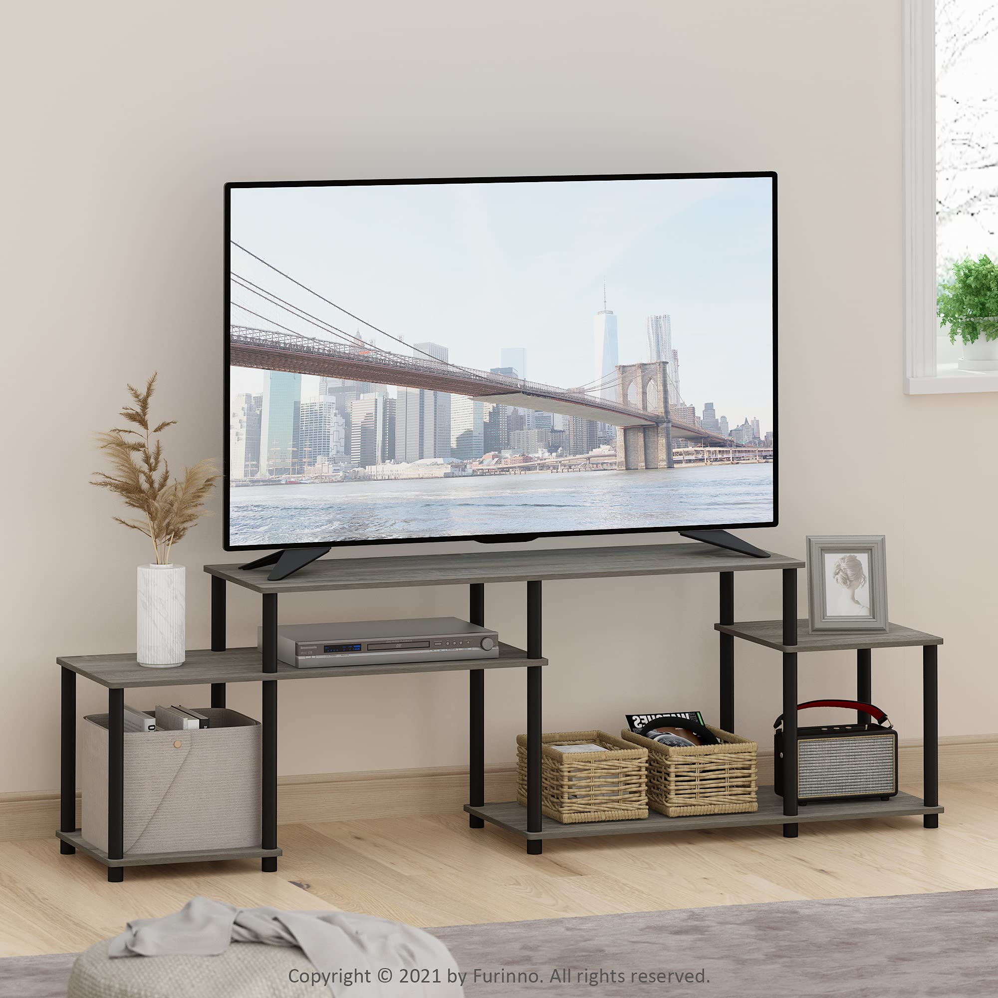 Furinno Turn-N-Tube Handel Stand for TV up to 55 Inch, French Oak