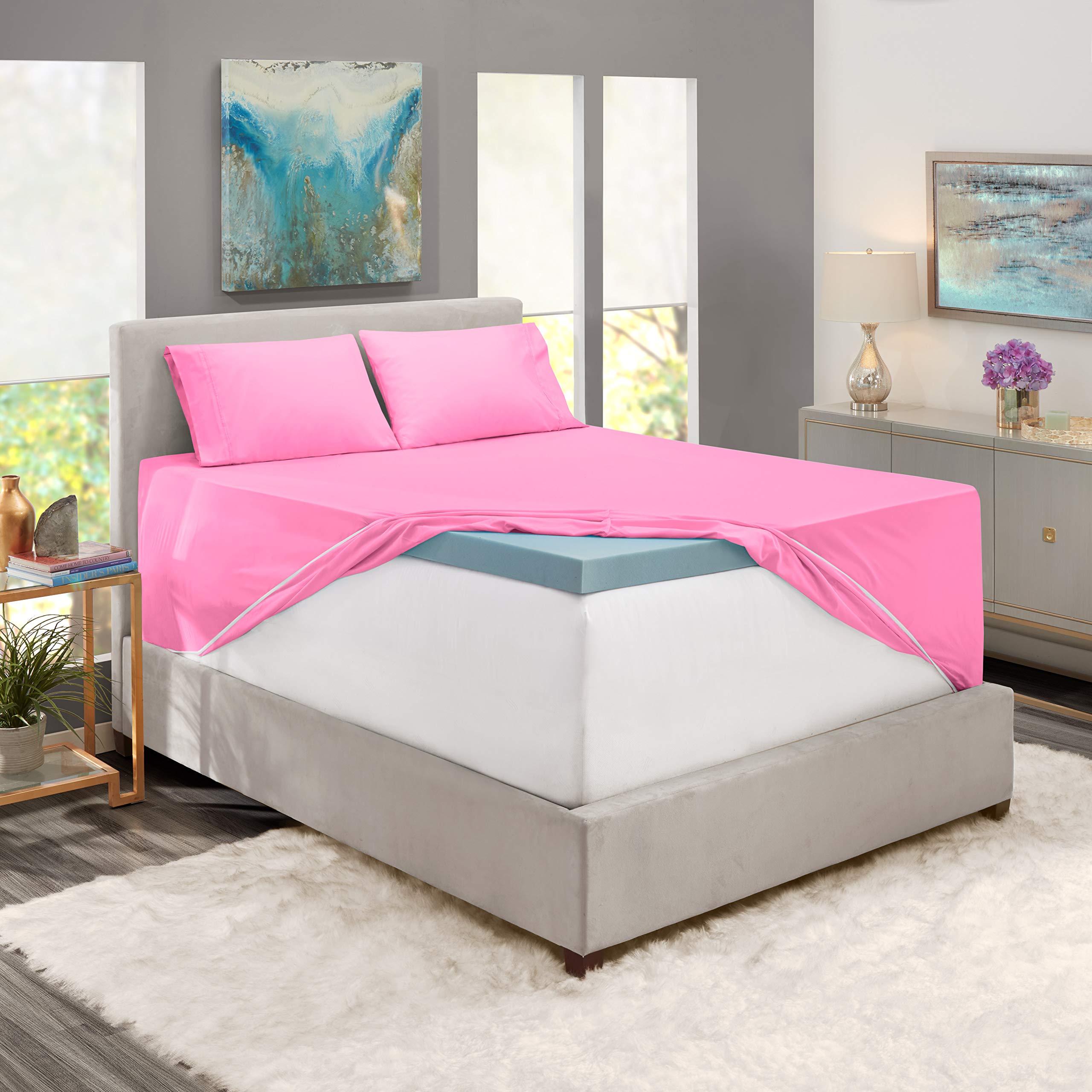 Nestl Extra Deep Pocket Sheets - Fits Mattress 18-24 Inches Deep, Extra Deep Pocket Twin Sheets Sets, 4 Piece Twin Size Sheets, Twin Sheets Deep Pocket, Light Pink Sheets