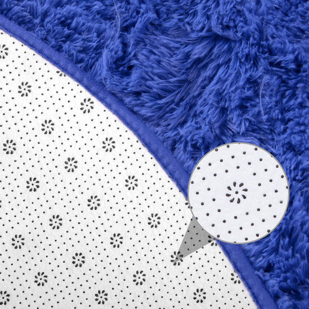 Junovo Rug 4X4 Feet, Light Navy, Fluffy Soft Area Rugs For Kids Girls Room Princess Castle Plush Shaggy Carpet, Circular Home De