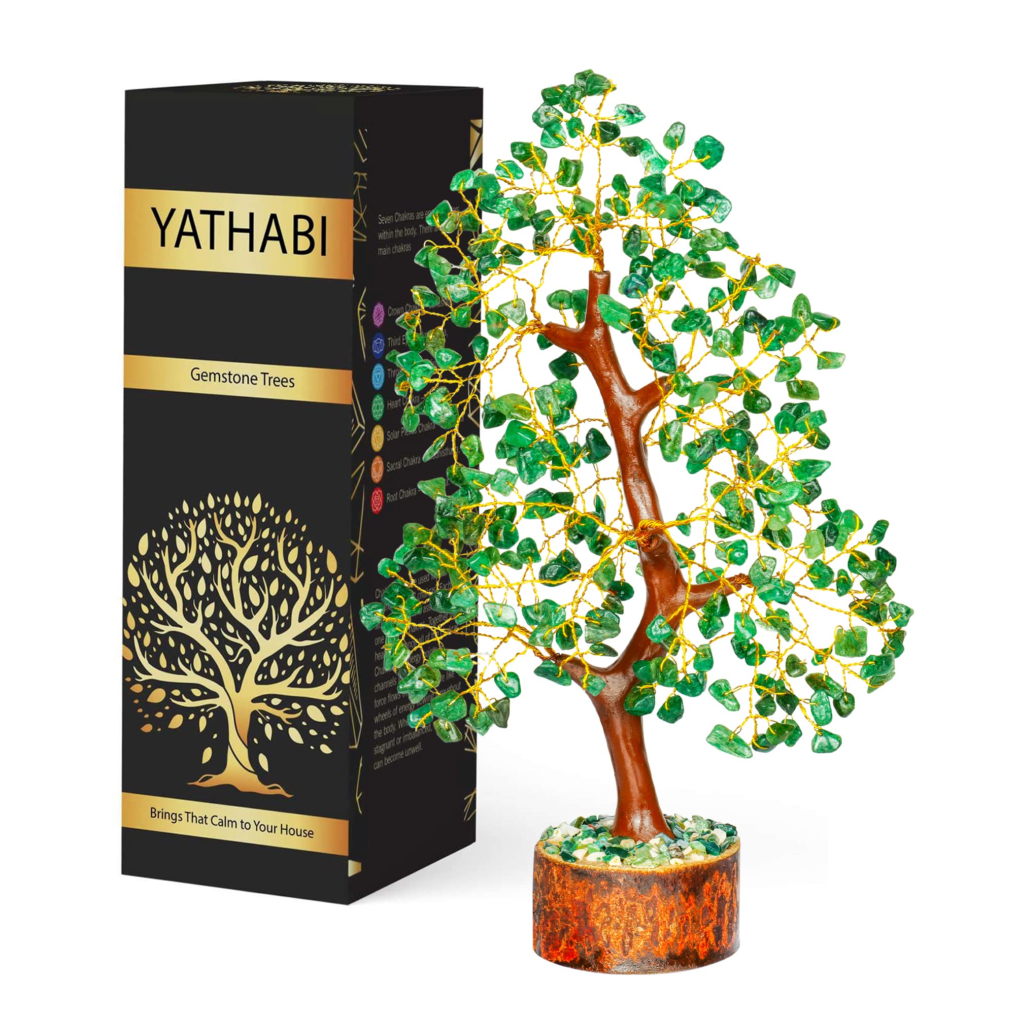 YATHABI Green Aventurine - Crystal Tree - Aventurine Crystals - Feng Shui Money Tree - Chakra Stone - Crystal Bonsai Tree - Gems