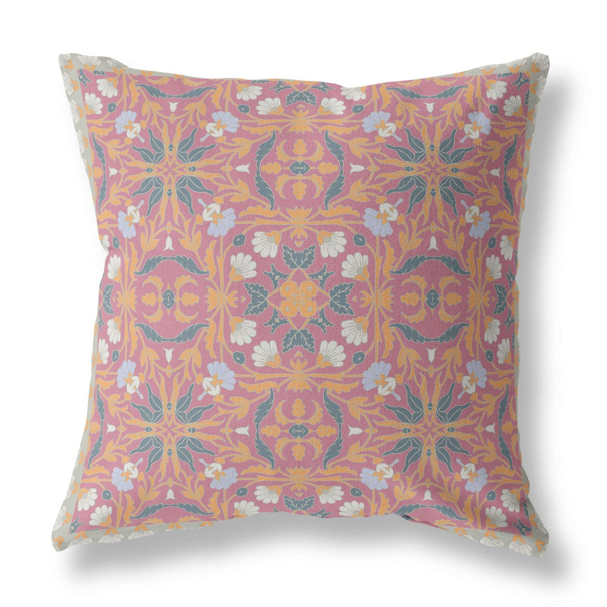 HomeRoots Muted Magenta Gold Broadcloth 28â€ Magenta Orange Paisley Indoor Outdoor Throw Pillow