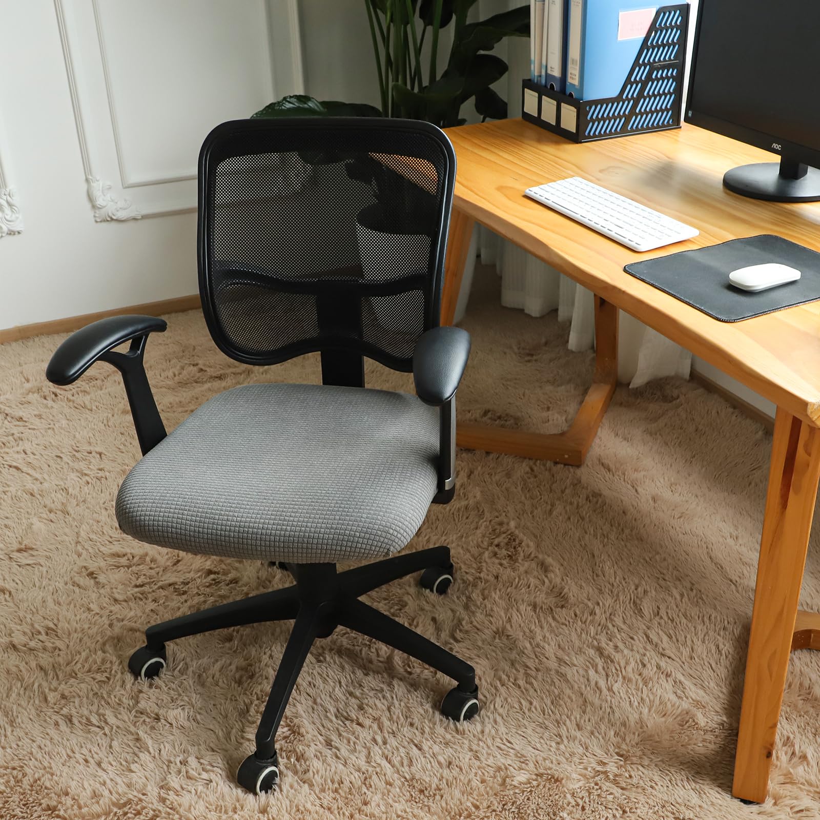 Forcheer Office Desk Chair Seat Covers Water Resistant Jacquard Computer Chair Seat Cushion Slipcovers-Grey
