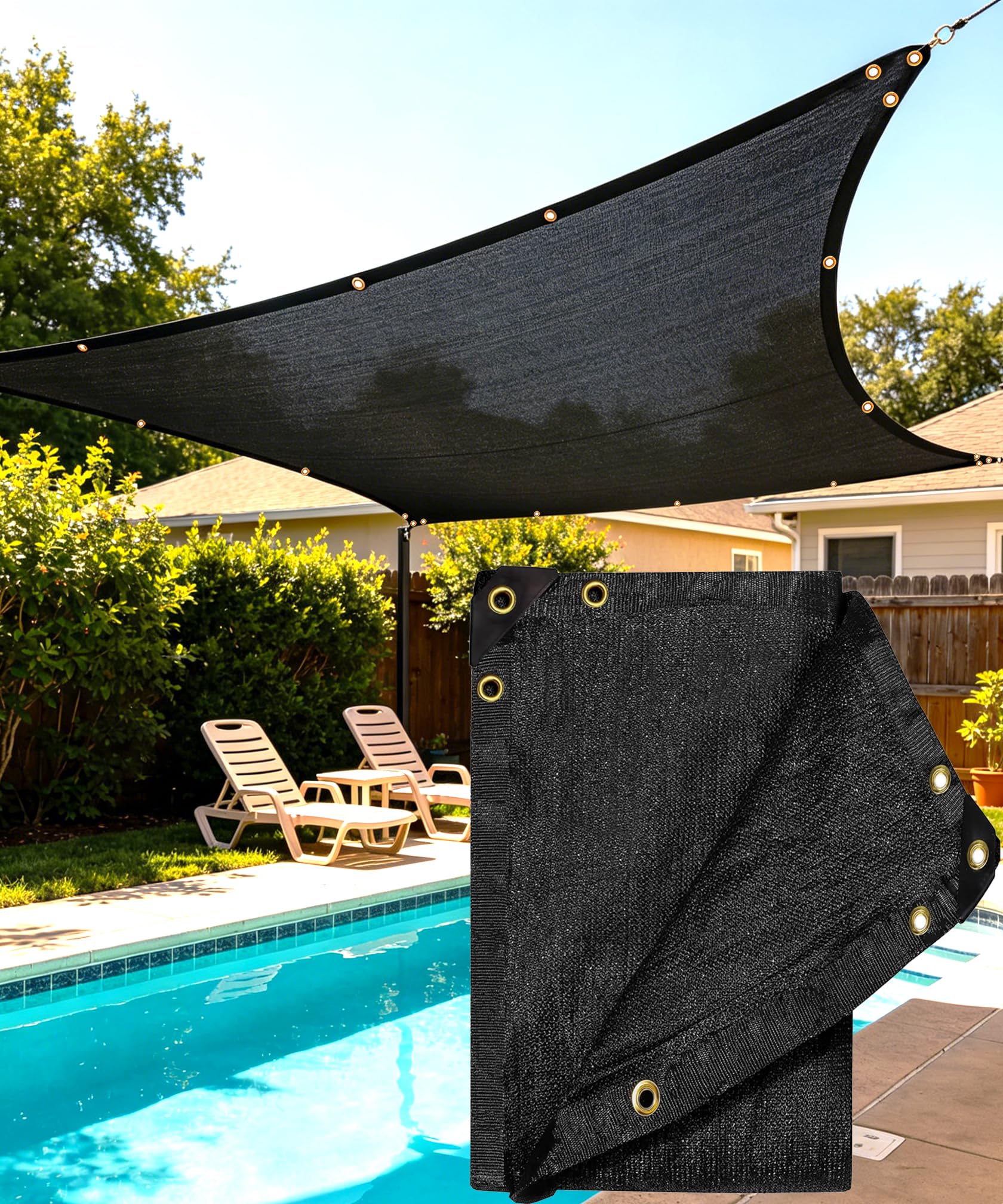 E.share 90%-95% Black Sun Shade Cloth 6FT x 8FT, Heavy Duty Outdoor Shade Netting with Reinforced Grommets, UV Resistant Breatha