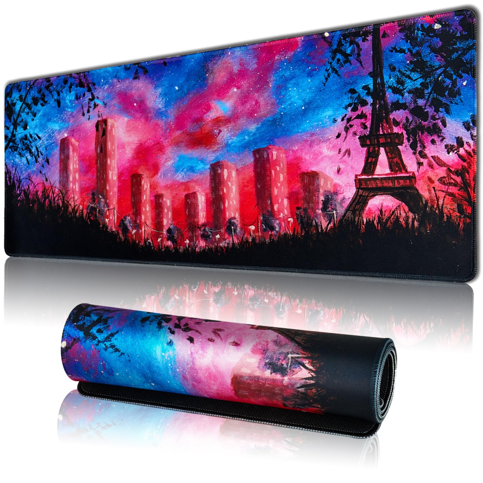 Hopipad Pink Large Gaming Mouse Pad For Desk, Desk Mat With Seamed Edges, Waterproof Desk Pad, Non-Slip Rubber Base, 31.5X11.8 I