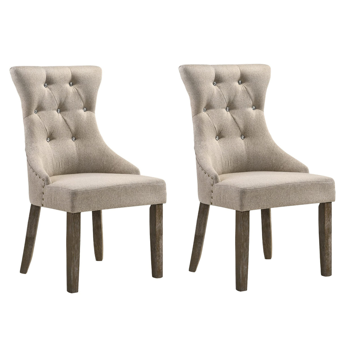 Benjara, Beige And Brown Wooden Chair With Fabric Upholstered Seating, Set Of 2