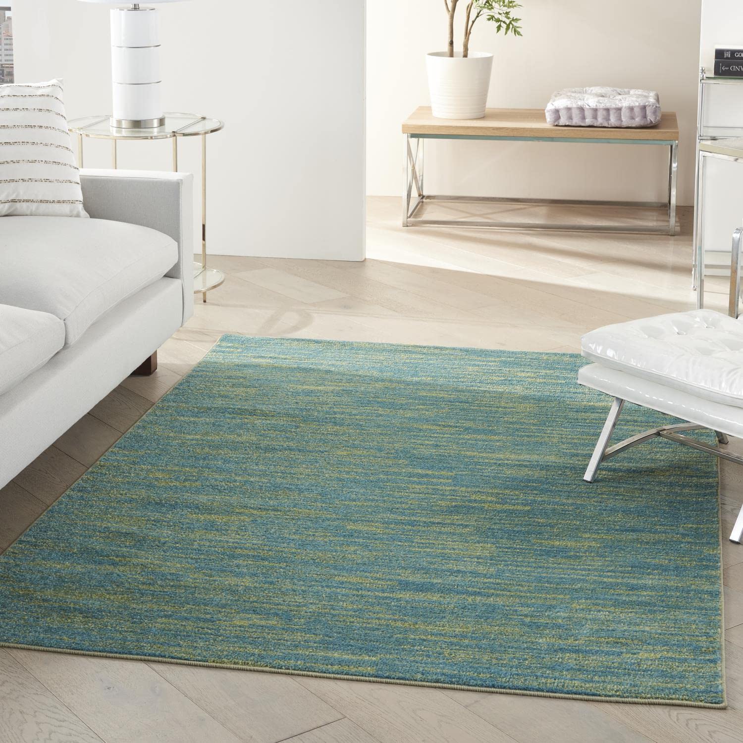 Nourison Essentials Indoor/Outdoor Blue Green 6' X 9' Area Rug, Easy -Cleaning, Non Shedding, Bed Room, Living Room, Dining Room, Backyard, Deck, Patio (6X9)