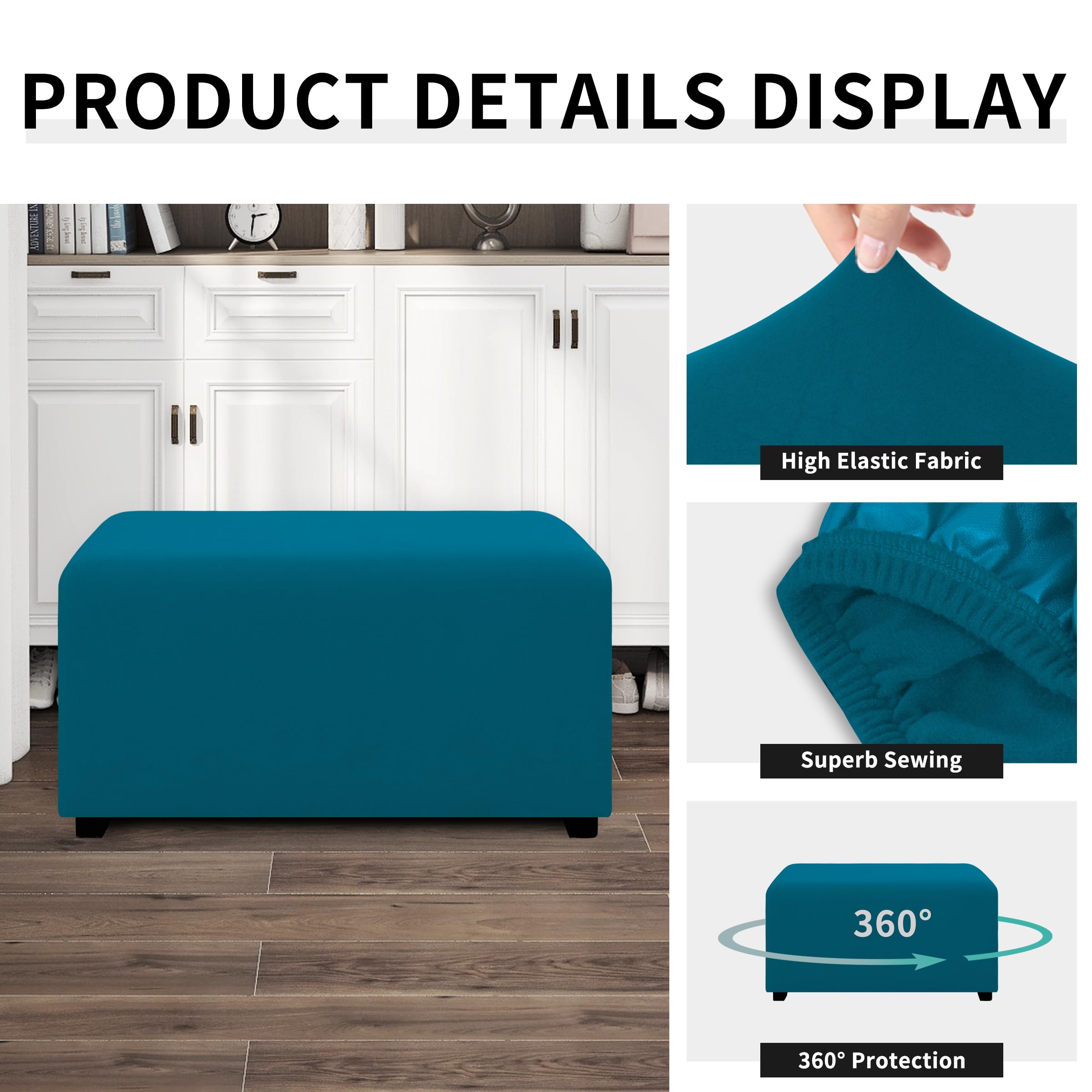 Easy-Going 100% Dual Waterproof Stretch Ottoman Cover 40X40X15Inch Square Folding Storage Stool Furniture Protector Soft Slipcov