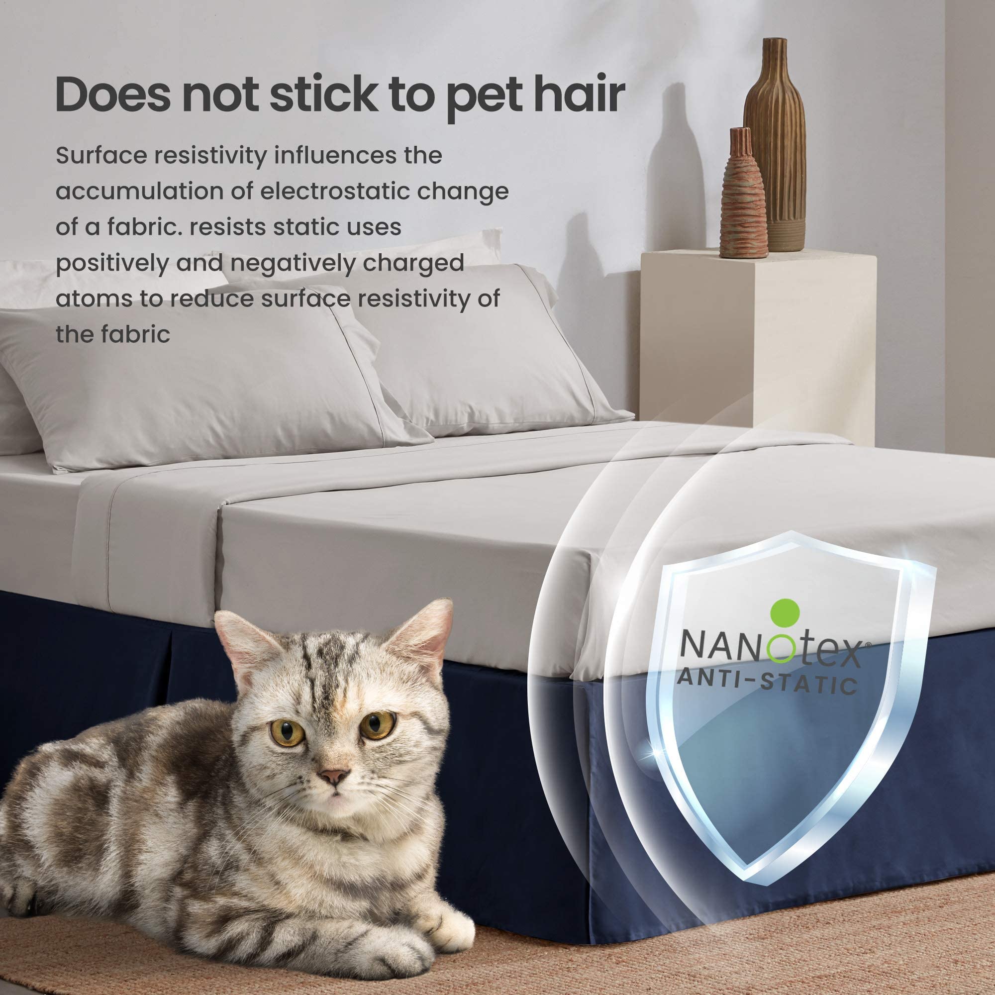 Sleep Zone Pleated Bed Skirts Twin Size, 15 Inch Tailored Drop Easy Fit Bedskirt, Anti-Static, Fade Resistant (Twin, Navy Blue)