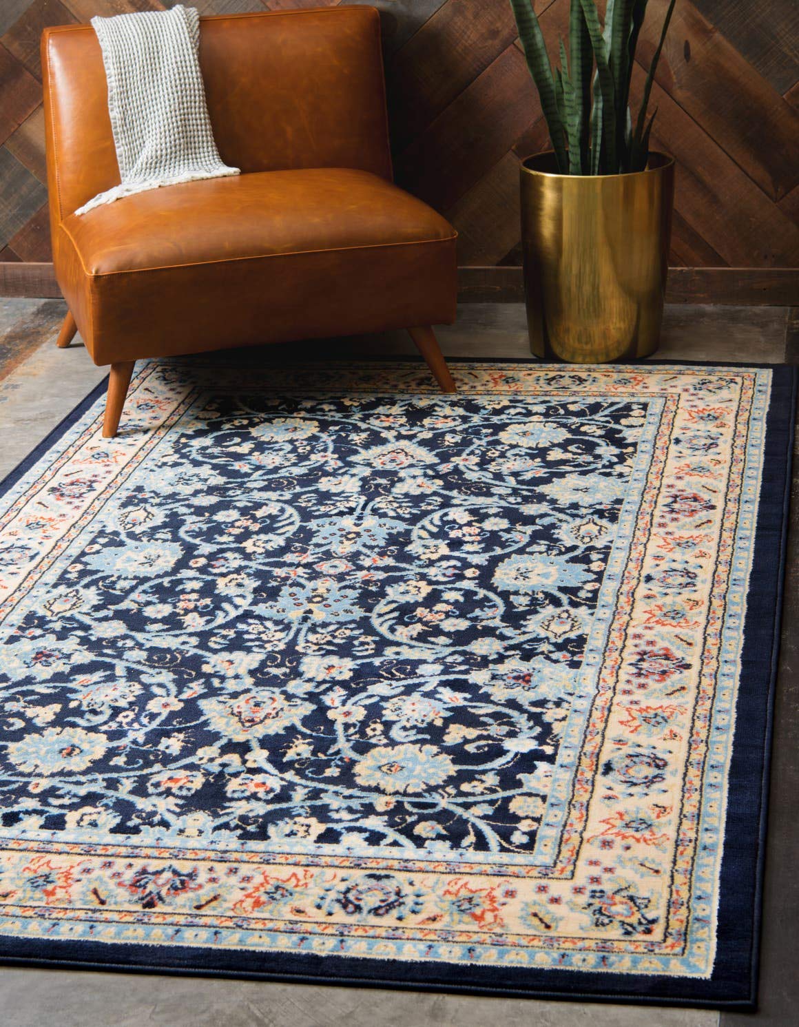 Unique Loom Sialk Hill Collection Area Rug - Washington (6 1 x 9 Rectangle Navy Blue/Cream)